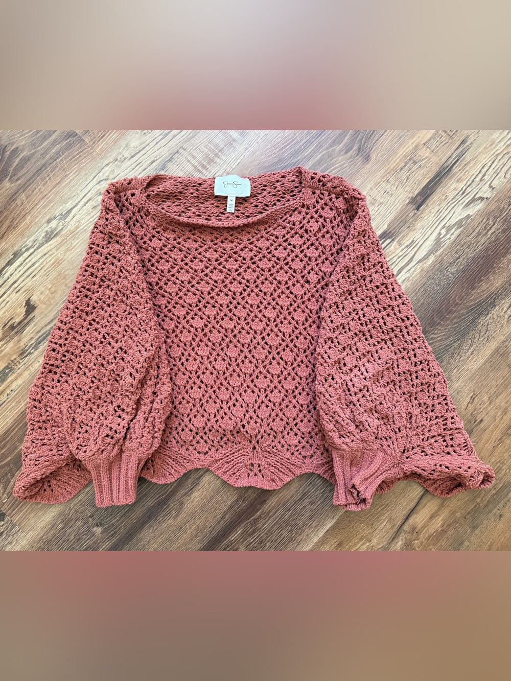 Jessica Simpson Rusty Orange Crochet Sweater/Shawl